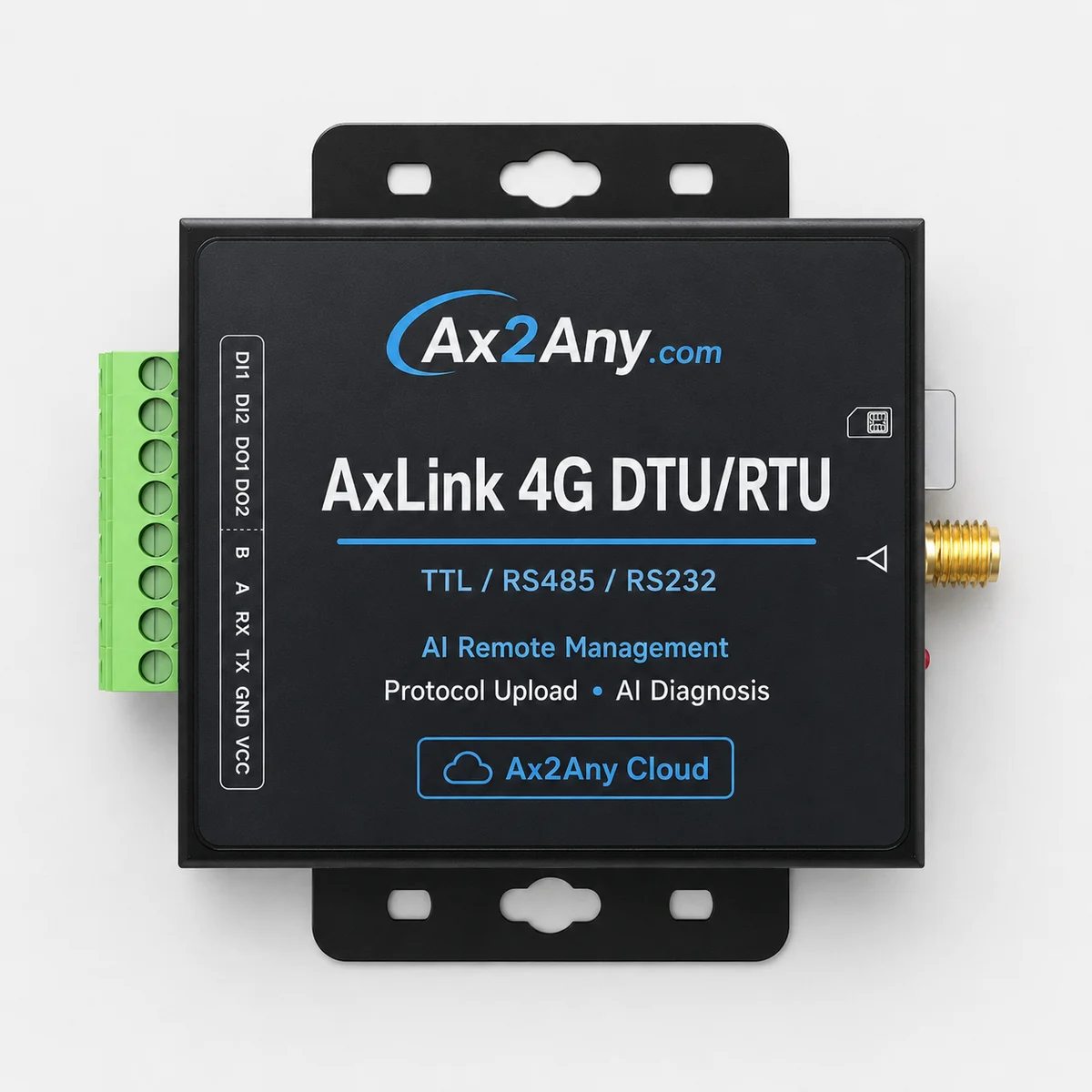 AxLink 4G DTU / RTU RS485 IoT gateway hardware front view